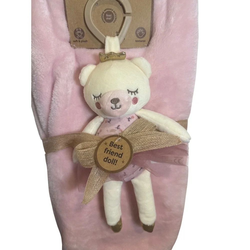 Dreamgro Pink Plush Baby Blanket and Bear‎ Doll Set DB129-PK 30x40 New